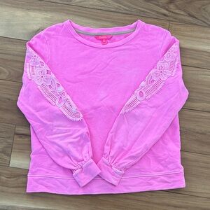 Lily Pulitzer Hot Pink Lace Sleeve Sweatshirt Medium